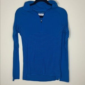 Columbia Omni-Wick Advance Evaporation 1/2-Zip Sweatshirt Top Aqua Blue Stripes